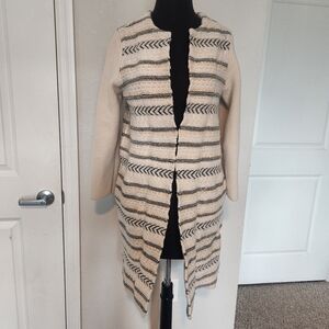 Tory Burch Cream and Black Open-Front Cardigan